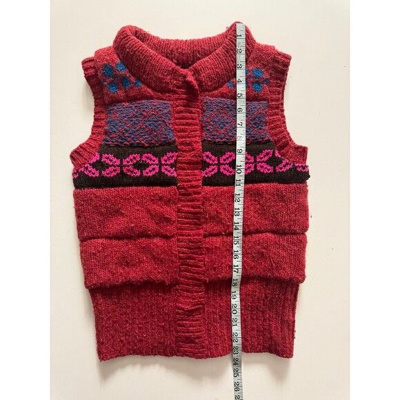 Free People Chunky Knit Sweater Vest Red Pink Blue Fair Isle Boho Small - Picture 8 of 9